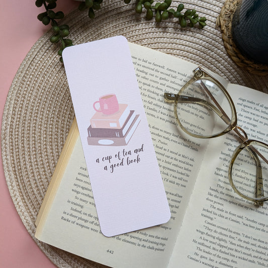 A Cup Of Tea And A Good Book Linen Card Bookmark