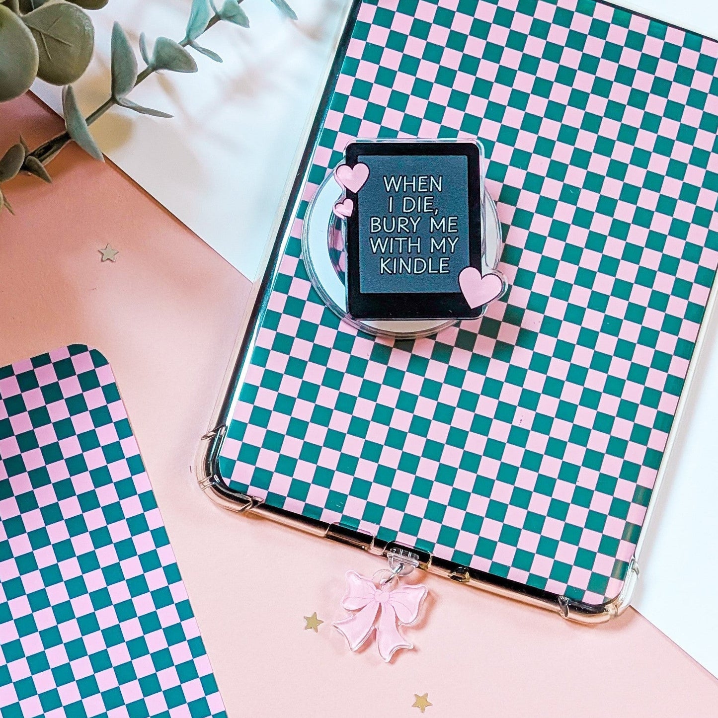 Pink and Teal Checkered Kindle Insert