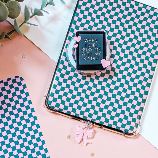 Pink and Teal Checkered Kindle Insert